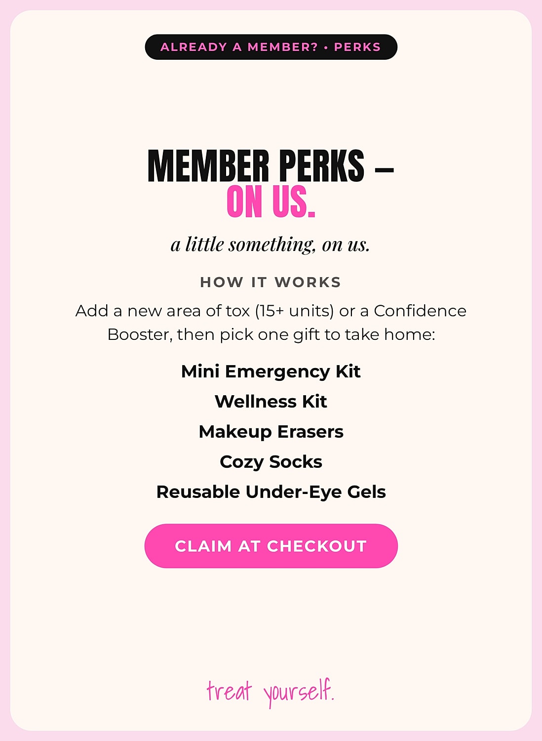 Member perks with gift options for new members.
