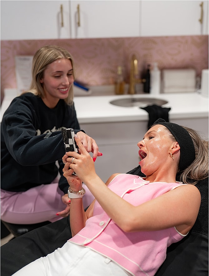 Client enjoying a beauty treatment at salon.