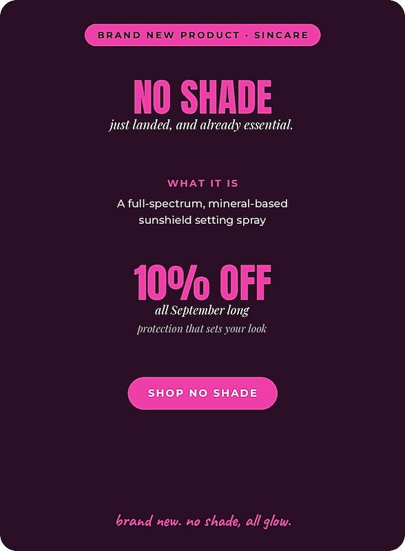 New mineral sunshield spray with September discount.