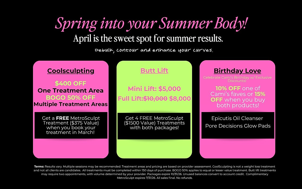 Promotional offers for body contouring treatments.