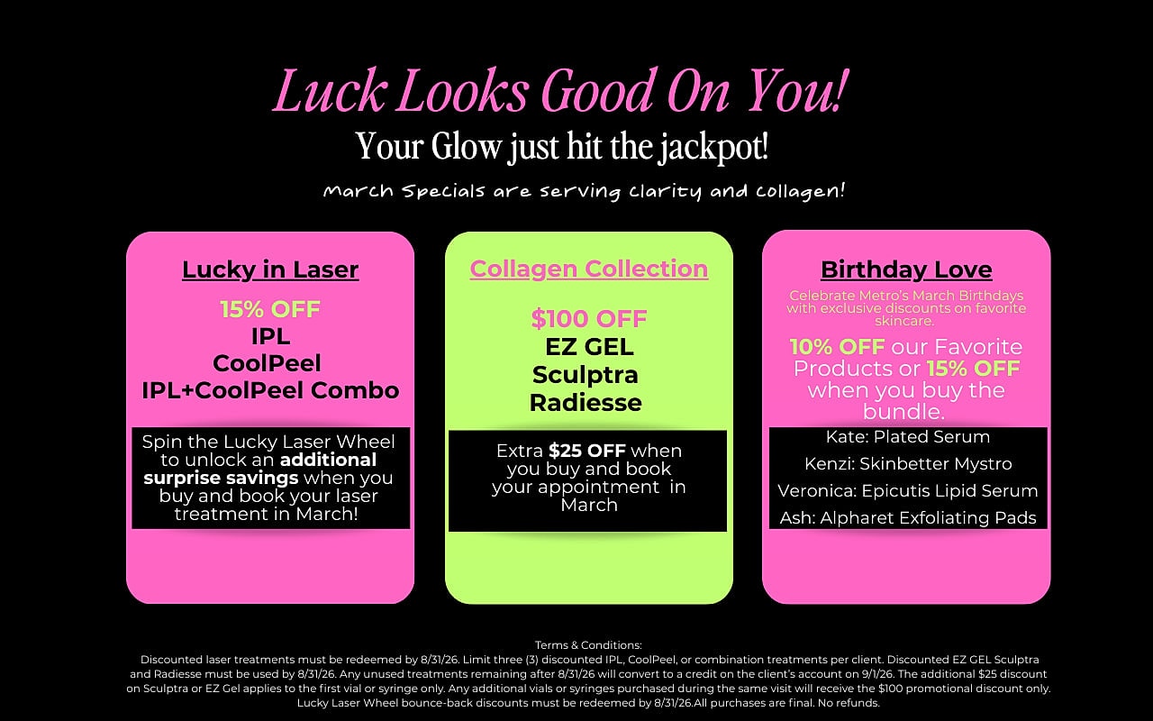 March skincare specials and discounts advertisement.