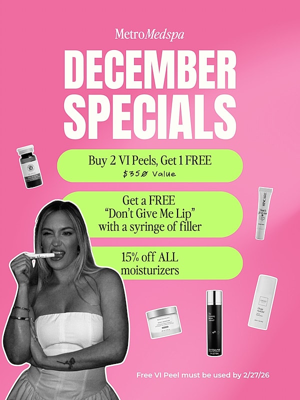 December specials at MetroMedspa for skincare products.